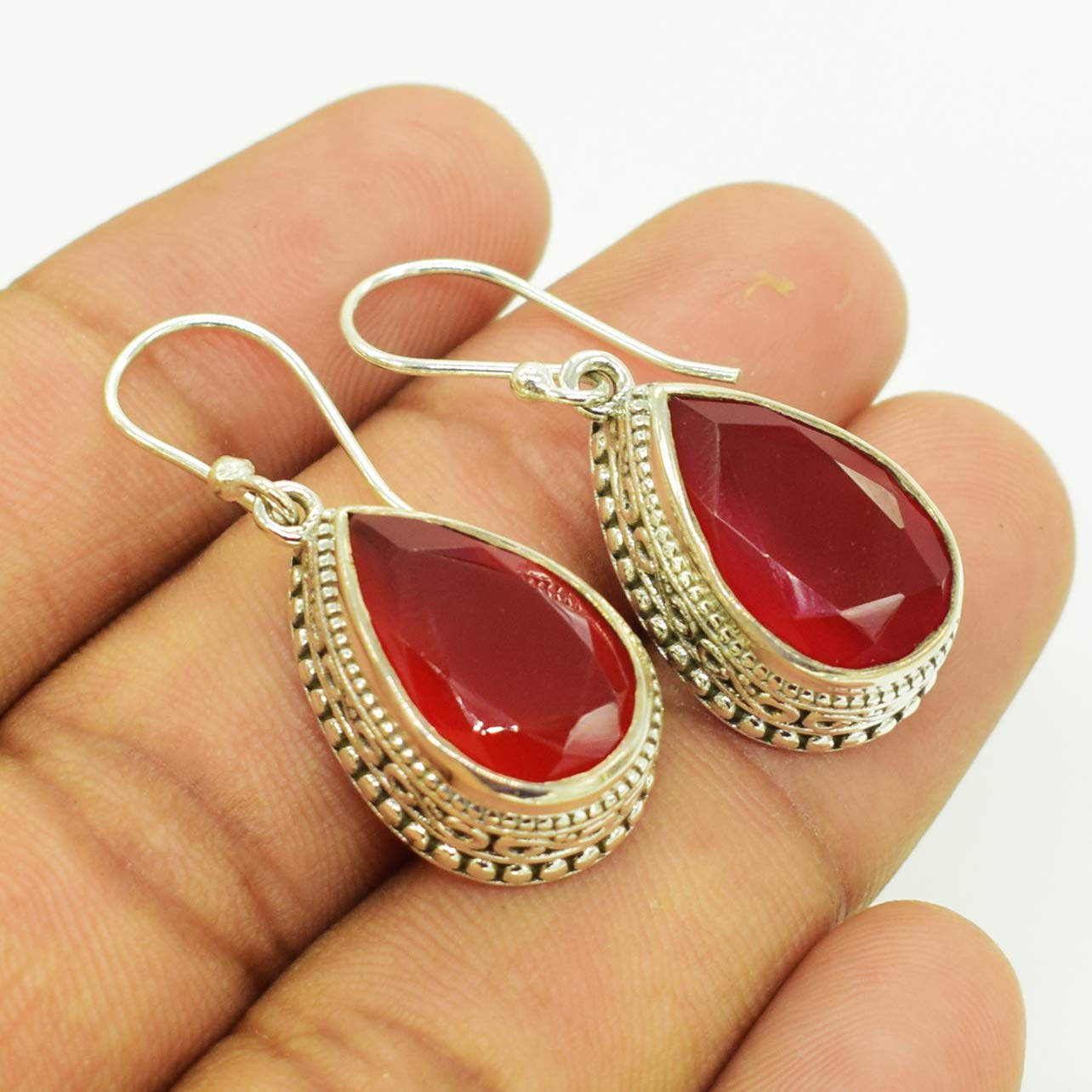 Natural Orange Carnelian Gemstone 925 Sterling Silver Bezel Setting Elegant & Eye Catching Dangle Earrings