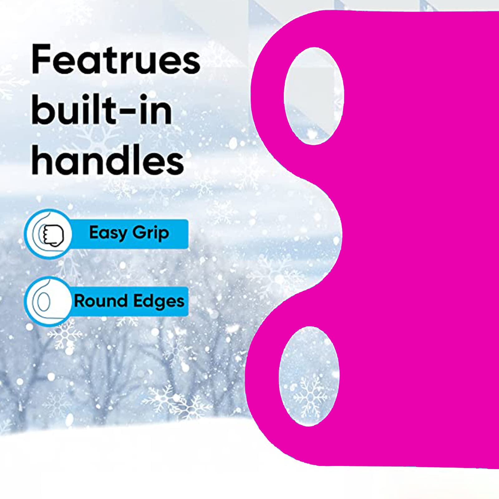 Winter Snow Sled for Kids and Adults, Extra Thick Roll Up Plastic EVA Snow Slider Mat with Handle Holes, Outdoor Fun for Kids and Adults (Pink)