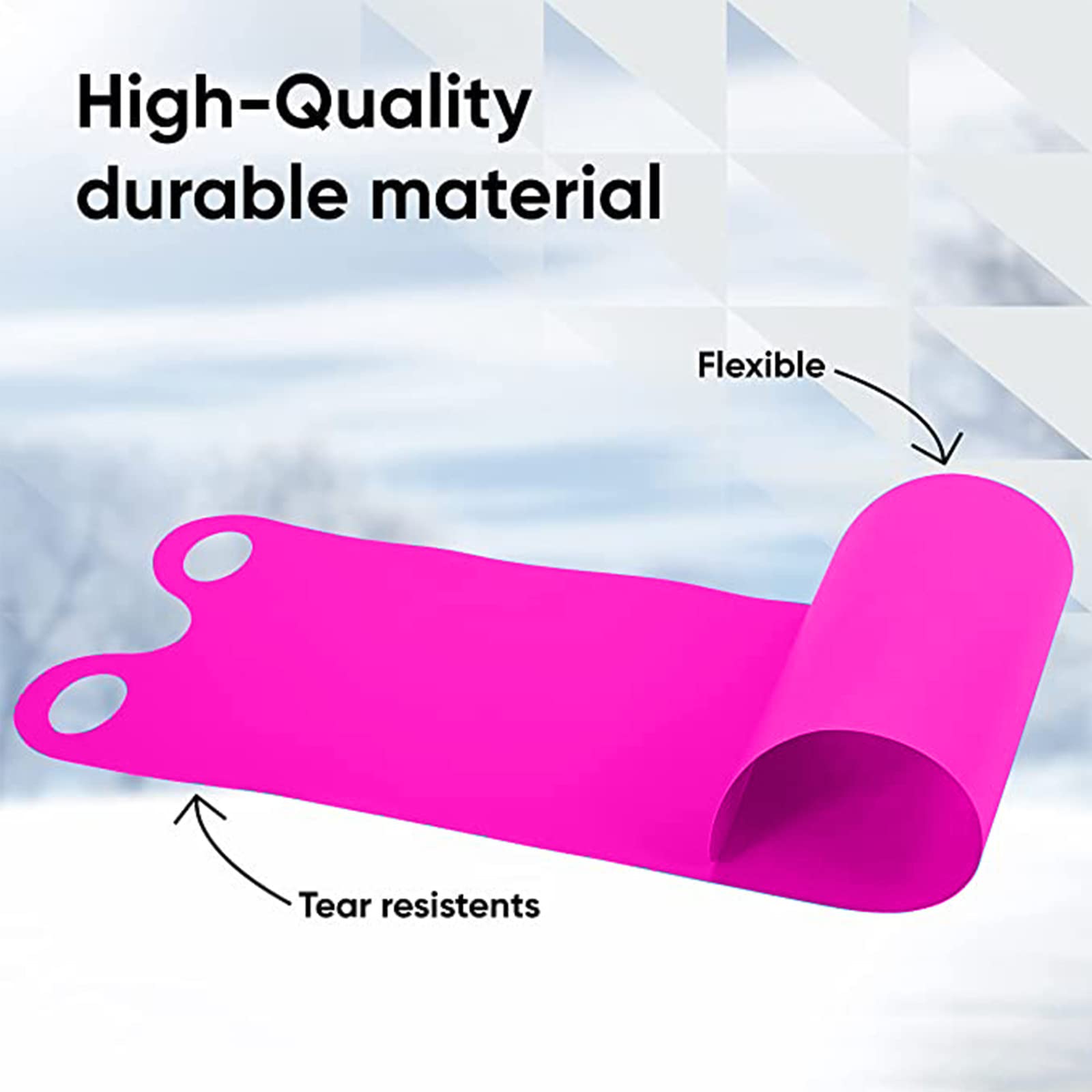 Winter Snow Sled for Kids and Adults, Extra Thick Roll Up Plastic EVA Snow Slider Mat with Handle Holes, Outdoor Fun for Kids and Adults (Pink)