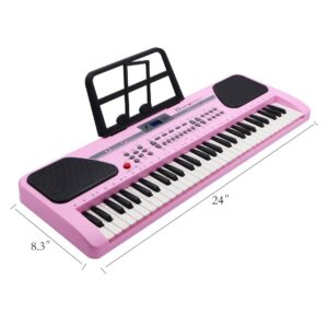 iMeshbean Kids 24'' Electric Keyboard Piano 61 Keys Piano, Electronic Piano with Microphone Music Keyboard Piano for Girls Boys Children (Pink)