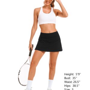 Stelle Women Tennis Golf Skirts High Waisted with Inner Shorts for Athletic Workout Sports Skorts Running Pickleball(BK,S) Black