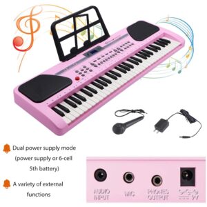 iMeshbean Kids 24'' Electric Keyboard Piano 61 Keys Piano, Electronic Piano with Microphone Music Keyboard Piano for Girls Boys Children (Pink)