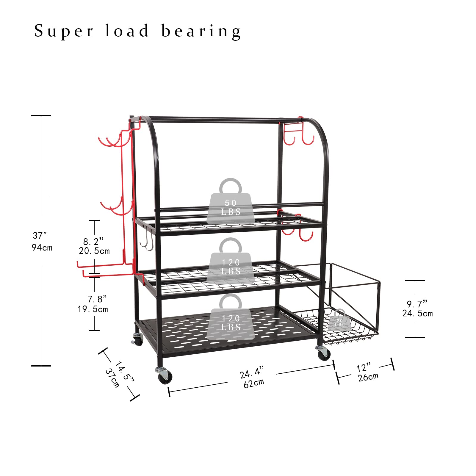 RM FOLD ART Weight Rack for Dumbbells, Yoga Mat Holder Dummbbells Rack for Kettlebells Foam Rollers and More Gym Accessories, Home Gym Equipment Storage Organizer with Wheels and Basket