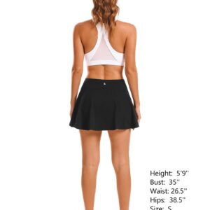 Stelle Women Tennis Golf Skirts High Waisted with Inner Shorts for Athletic Workout Sports Skorts Running Pickleball(BK,S) Black