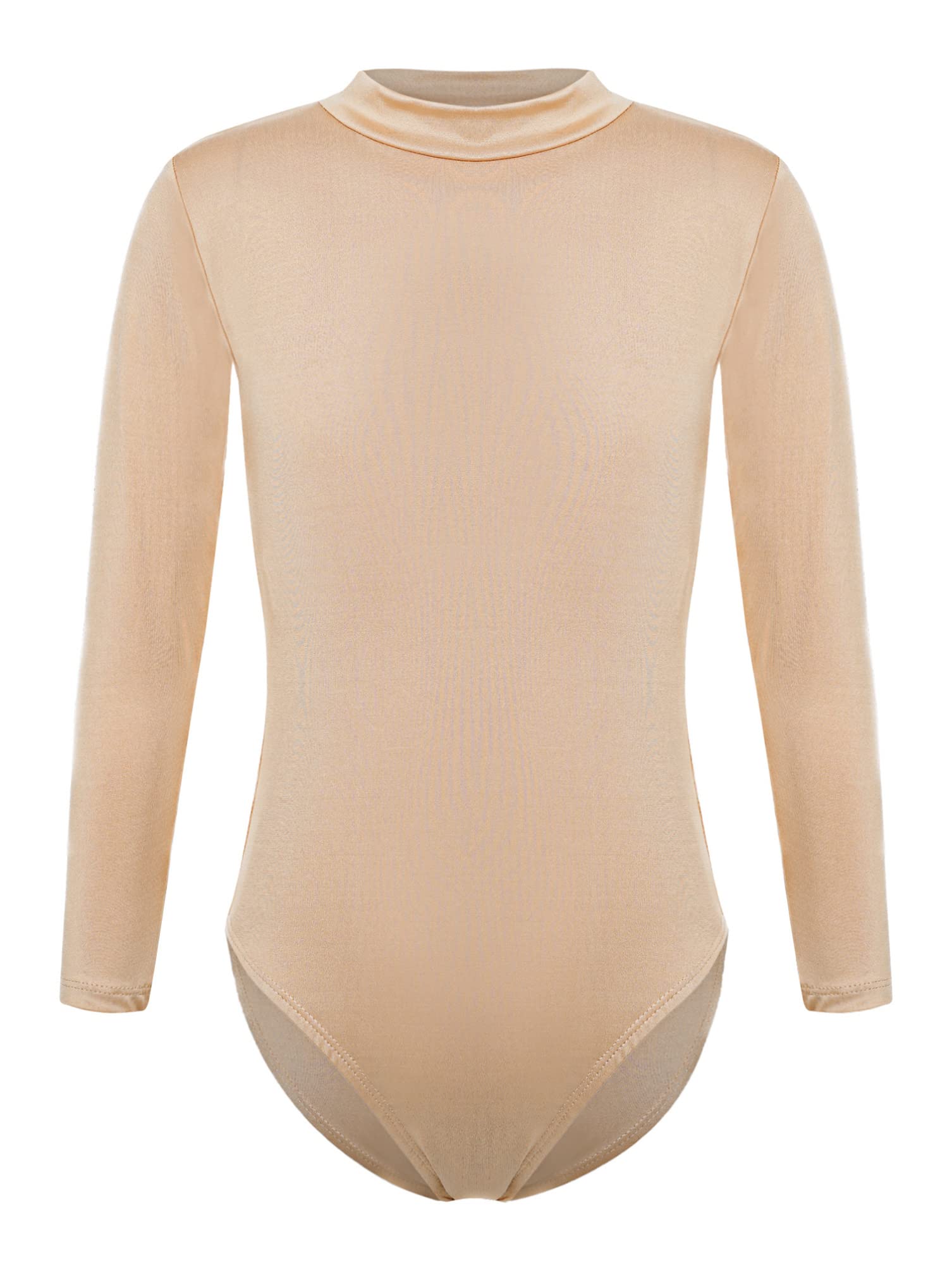 dPois Kids Girls Long Sleeve Gymnastics Leotard Mock Neck Ballet Dance Nude Unitard One Piece Bodysuit Mock Neck 11-12 Years