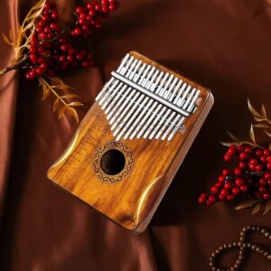 AnEssOil Kalimba Thumb Piano 17 Keys Built-in Waterproof Protective Case, Portable Mbira Finger Piano Gift for Kids and Adult Beginners Wood color