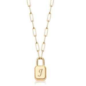 mtmy lock initial necklaces,14k gold plated adjustable paperclip chain dainty lock necklace personalized engraved letter lock pendant necklace for women jewelry (j)