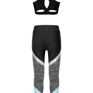 TiaoBug Kids Girls Crop Tops and Athletic Leggings 2 Pieces Activewear Set Leopard Print Gym Yoga Workout Outfits Black&Light Blue E 12