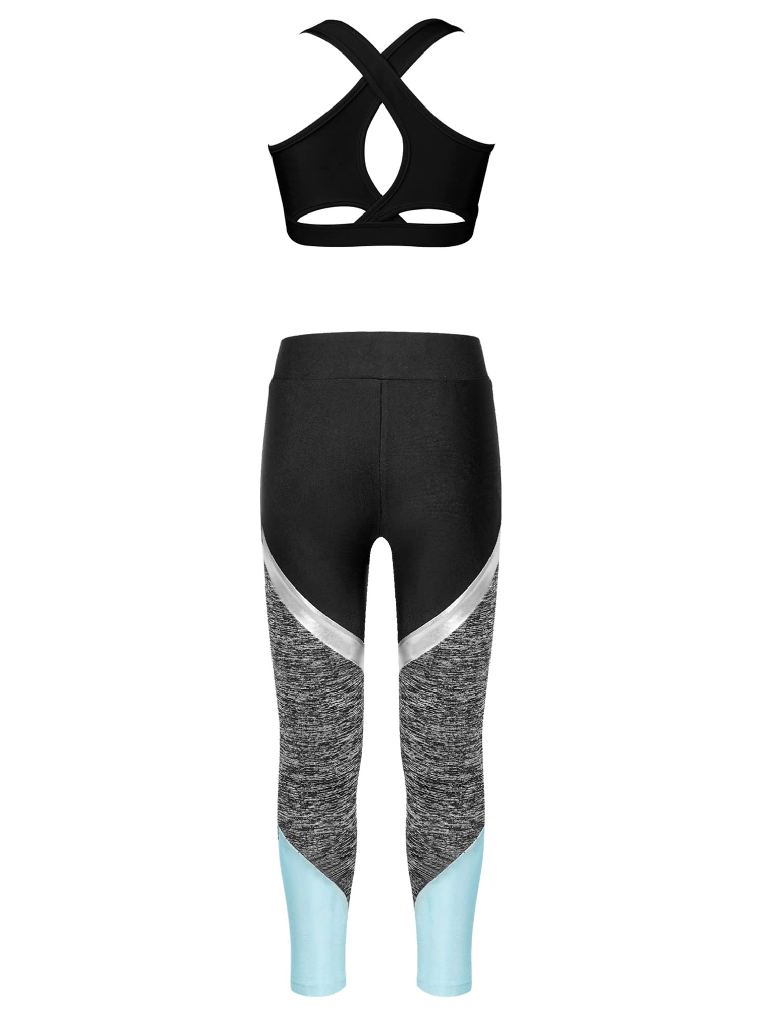 TiaoBug Kids Girls Crop Tops and Athletic Leggings 2 Pieces Activewear Set Leopard Print Gym Yoga Workout Outfits Black&Light Blue E 12