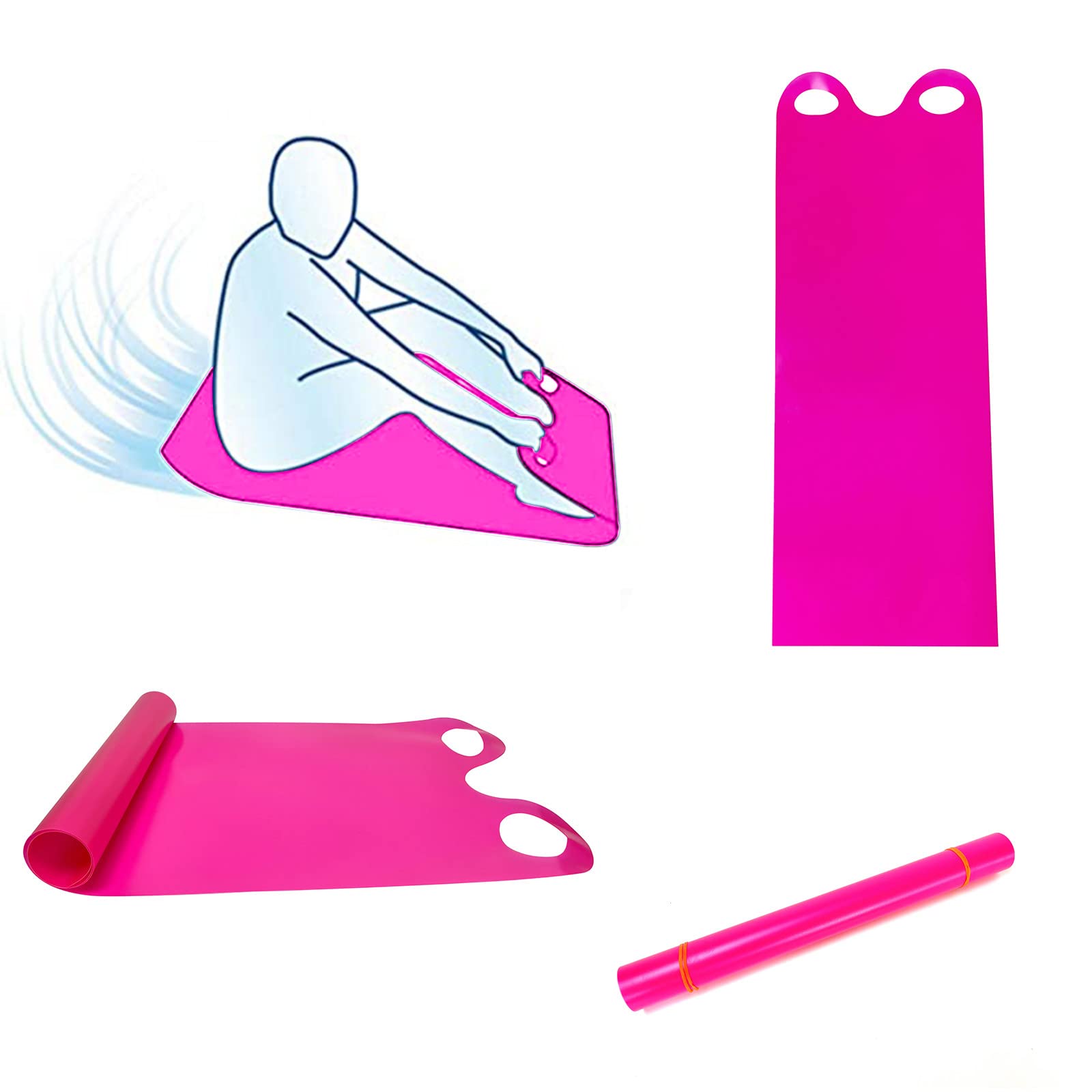 Winter Snow Sled for Kids and Adults, Extra Thick Roll Up Plastic EVA Snow Slider Mat with Handle Holes, Outdoor Fun for Kids and Adults (Pink)