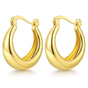 tobeny chunky gold hoop earrings for women 14k gold plated thick hoop earrings chunky hoops set hypoallergenic cubic zirconia small hoop earrings minimalist jewelry gift, copper, cubic zirconia