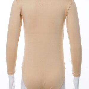 dPois Kids Girls Long Sleeve Gymnastics Leotard Mock Neck Ballet Dance Nude Unitard One Piece Bodysuit Mock Neck 11-12 Years