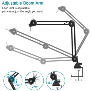 Boom Arm, Aveek Foldable Desktop Mic Boom Arm Fully Adjustable Scissor 360°Rotatable Microphone Arm Stand with Desk Mount Microphone Clip 3/8" - 5/8" Adapter for Blue Yeti Snowball HyperX QuadCast