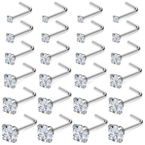 Kridzisw 20G Nose Rings Stud Piercing Jewelry for Women 20Gauge Stainless Surgical Steel Silver Stud Nose Ring L Shaped Bend Curved Nose Nostril Ring Stud Piercing Jewelry Men 1.5mm 2mm 2.5mm 3mm 4mm