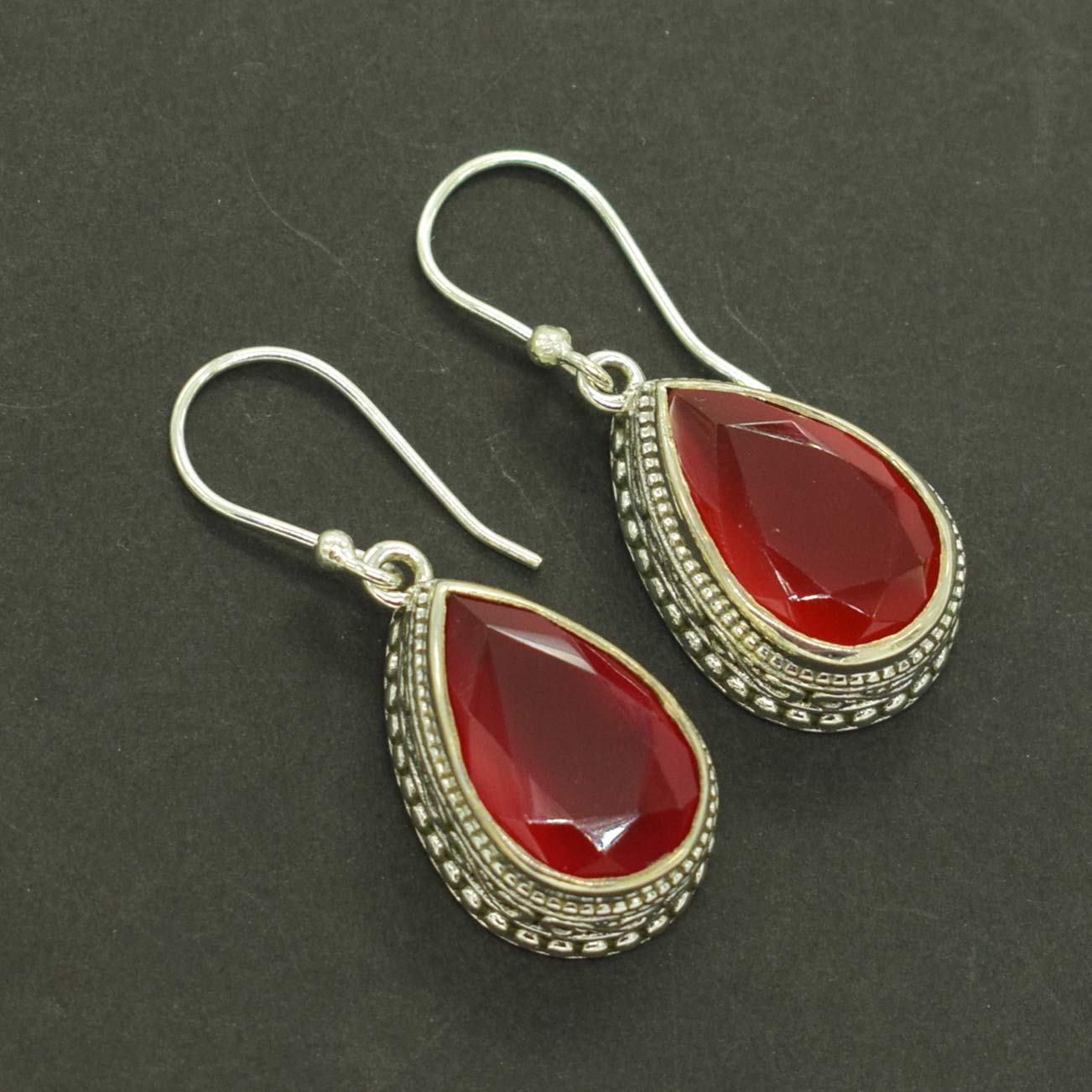 Natural Orange Carnelian Gemstone 925 Sterling Silver Bezel Setting Elegant & Eye Catching Dangle Earrings