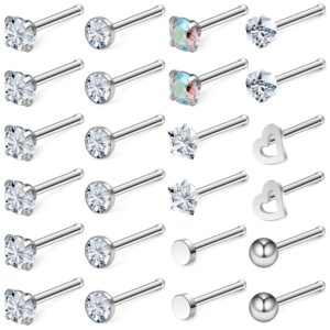 kridzisw 18g nose rings studs piercing jewelry for women stainless surgical steel diamond hypoallergenic straight stud nose nostril ring pin bone piercing jewelry pack set for women men cz silver 3mm