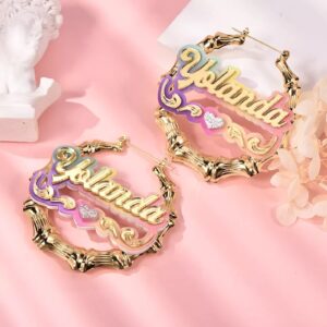 Gemiac Custom Name Necklace Personalized Name Earrings Double Plated Name Necklace with Heart Acrylic 18K Gold Plated Nameplate Necklace Jewelry Gift for Women