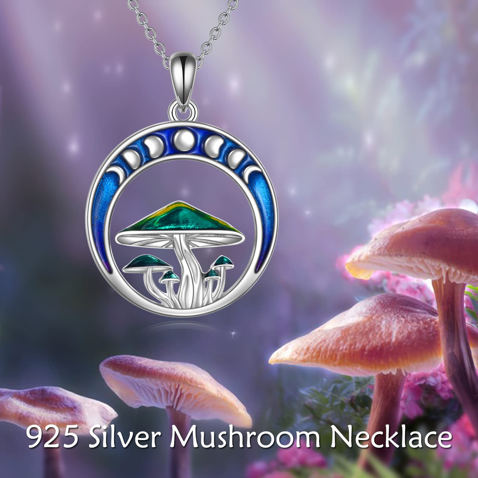 YAFEINI Mushroom Necklace for Women Sterling Silver Mushroom Pendant Moon Mushroom Jewelry Gifts for Girls Teen Friend (A-Moon Mushroom)