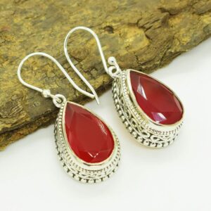 Natural Orange Carnelian Gemstone 925 Sterling Silver Bezel Setting Elegant & Eye Catching Dangle Earrings