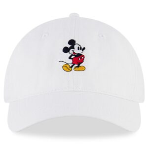 Disney Men's Baseball Cap, Mickey Mouse Adjustable Hat for Adult, White, One Size