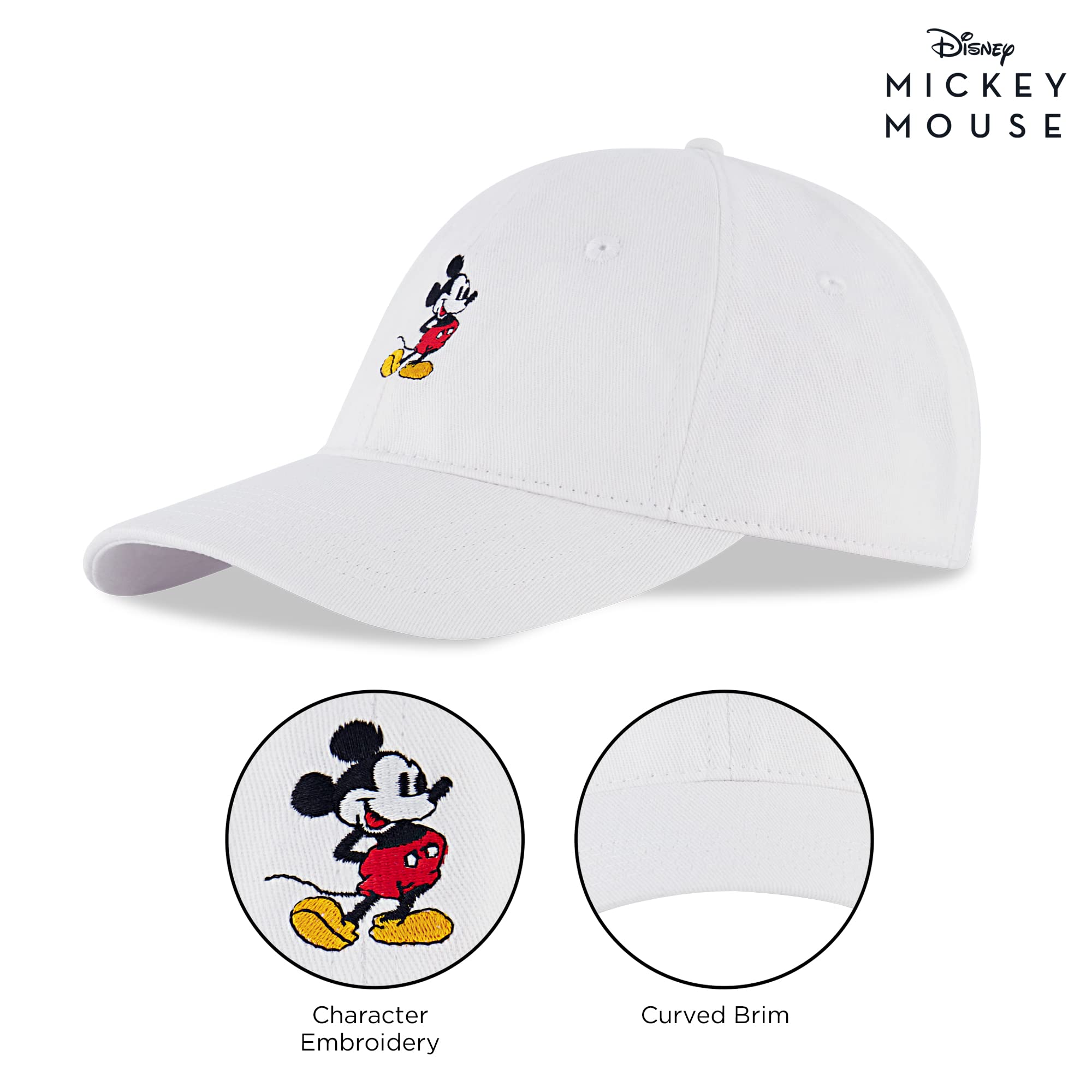 Disney Men's Baseball Cap, Mickey Mouse Adjustable Hat for Adult, White, One Size