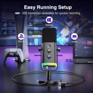 FIFINE XLR/USB Dynamic Microphone for Podcast Recording, PC Computer Gaming Streaming Mic with RGB Light, Mute Button, Headphones Jack, Desktop Stand, Vocal Mic for Singing YouTube-AmpliGame AM8