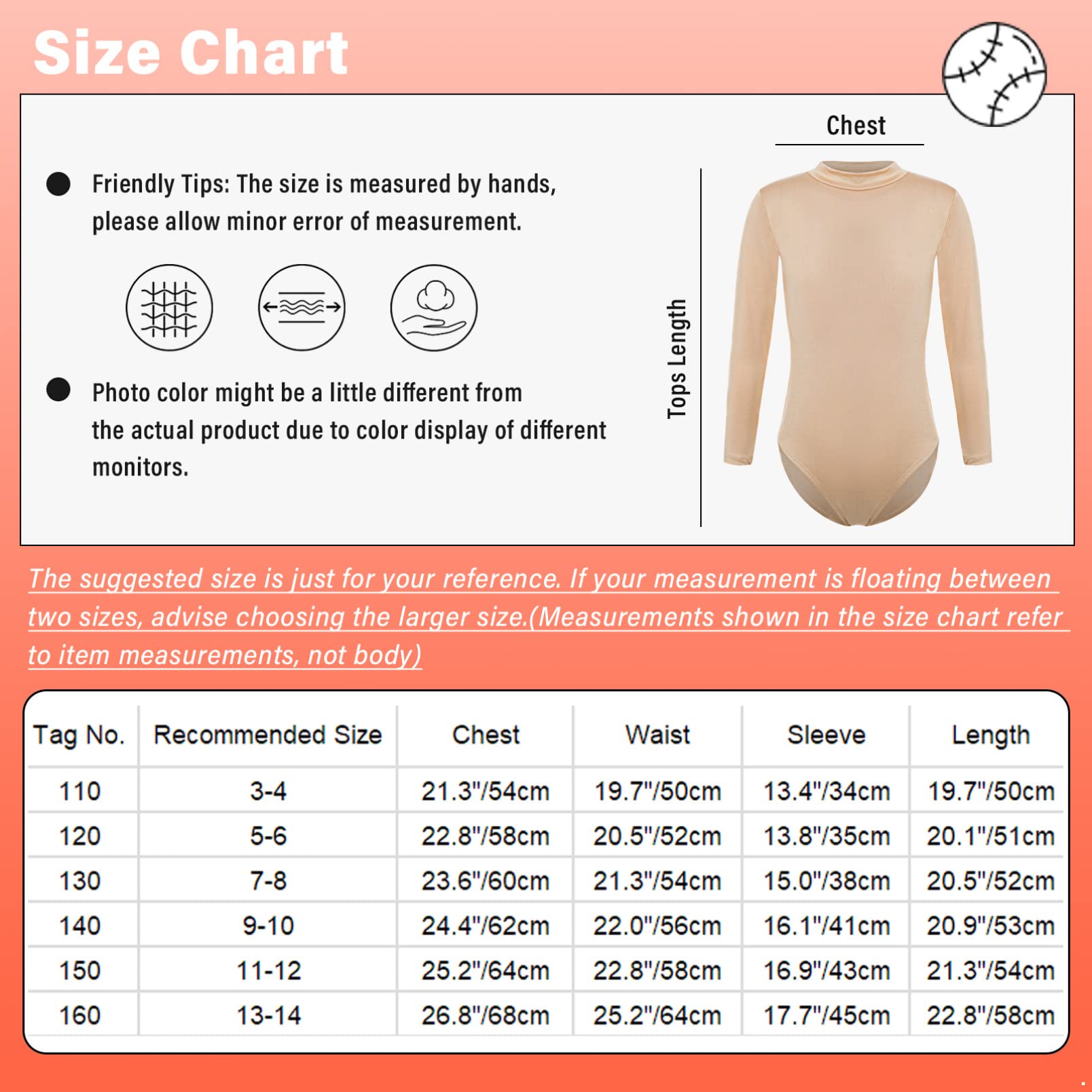 dPois Kids Girls Long Sleeve Gymnastics Leotard Mock Neck Ballet Dance Nude Unitard One Piece Bodysuit Mock Neck 11-12 Years