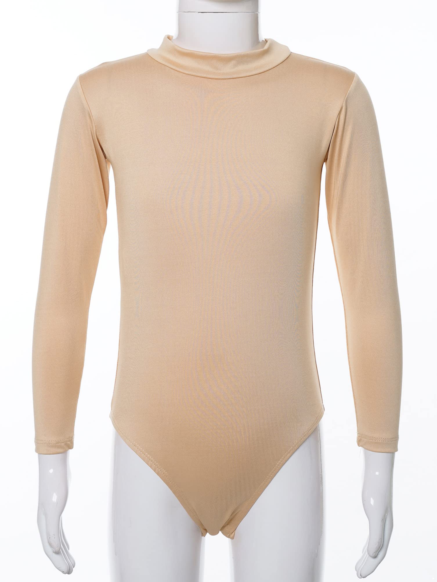 dPois Kids Girls Long Sleeve Gymnastics Leotard Mock Neck Ballet Dance Nude Unitard One Piece Bodysuit Mock Neck 11-12 Years