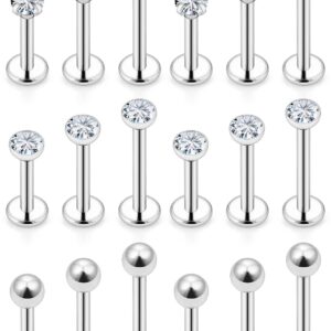 Ftovosyo 16G Medusa Piercing Jewelry Surgical Steel Labret Jewelry 6mm 8mm 10mm Length Snake Bite Ashley Lip Rings Studs Conch Helix Tragus Earring for Women Men 18Pcs Silver-tone