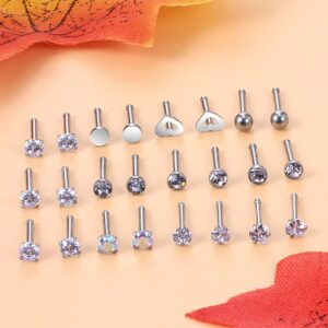 Kridzisw 18G Nose Rings Studs Piercing Jewelry for Women Stainless Surgical Steel Diamond Hypoallergenic Straight Stud Nose Nostril Ring Pin Bone Piercing Jewelry Pack Set for Women Men CZ Silver 3mm