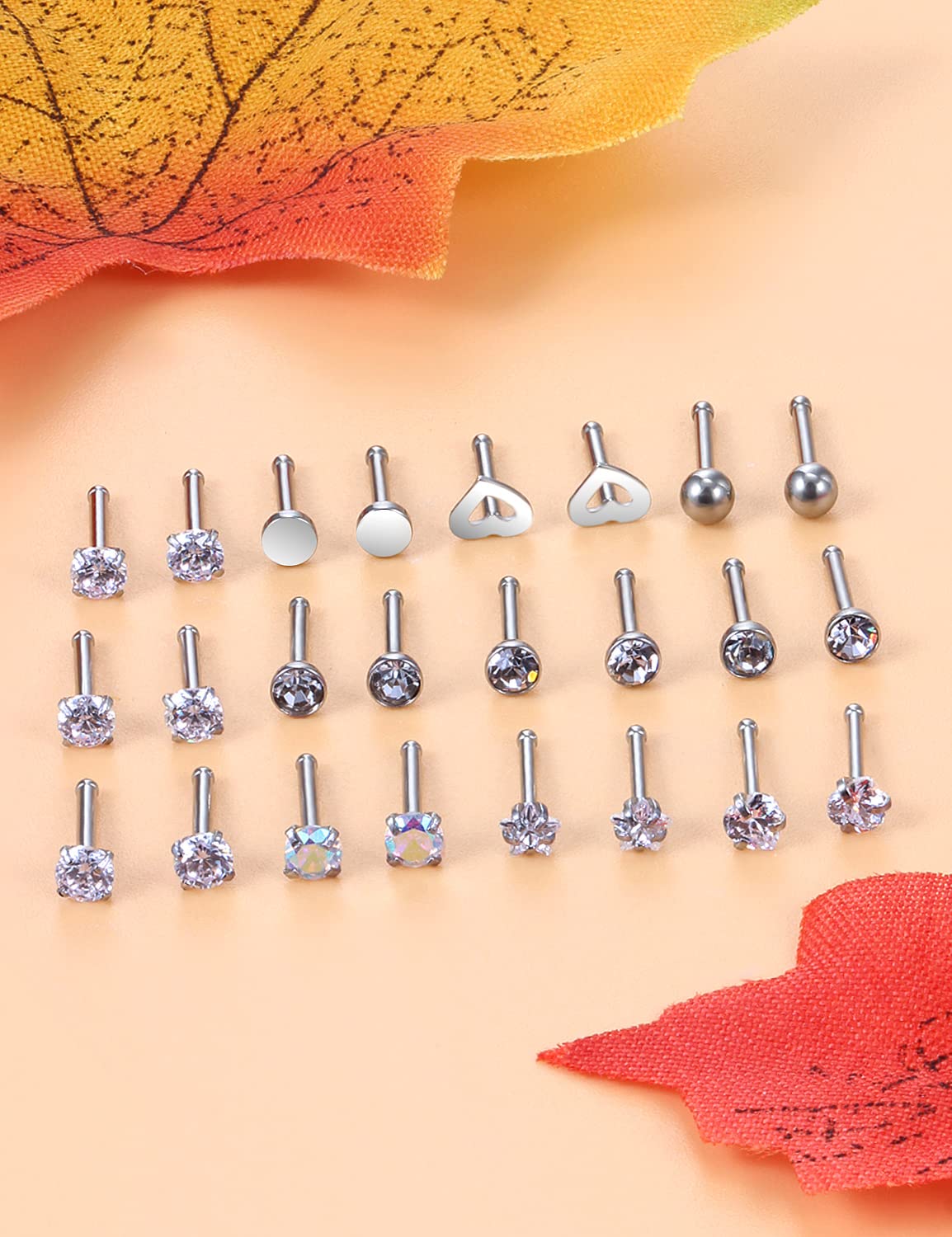 Kridzisw 18G Nose Rings Studs Piercing Jewelry for Women Stainless Surgical Steel Diamond Hypoallergenic Straight Stud Nose Nostril Ring Pin Bone Piercing Jewelry Pack Set for Women Men CZ Silver 3mm