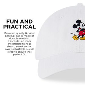 Disney Men's Baseball Cap, Mickey Mouse Adjustable Hat for Adult, White, One Size