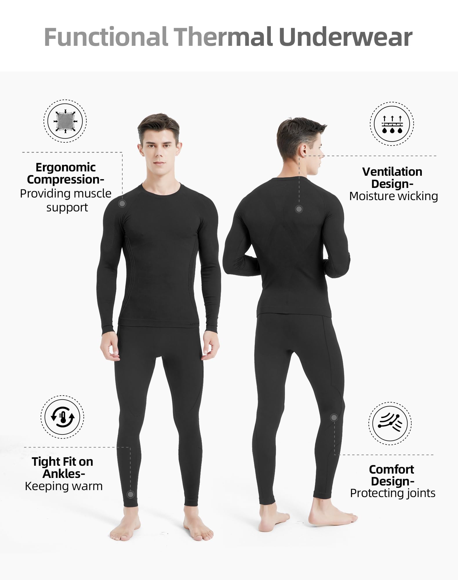 NOOYME Thermal Underwear for Men Long Johns for Men, Long Underwear Mens Base Layer Men for Cold Weather