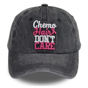 Chemo Headwear for Women, Breast Cancer Awareness Accessories Pink Ribbon Hat, Adjustable Washed Chemo Hair Don't Care Baseball Caps, Breast Cancer Survivor Gifts for Woman, Mom, Wife (Black)