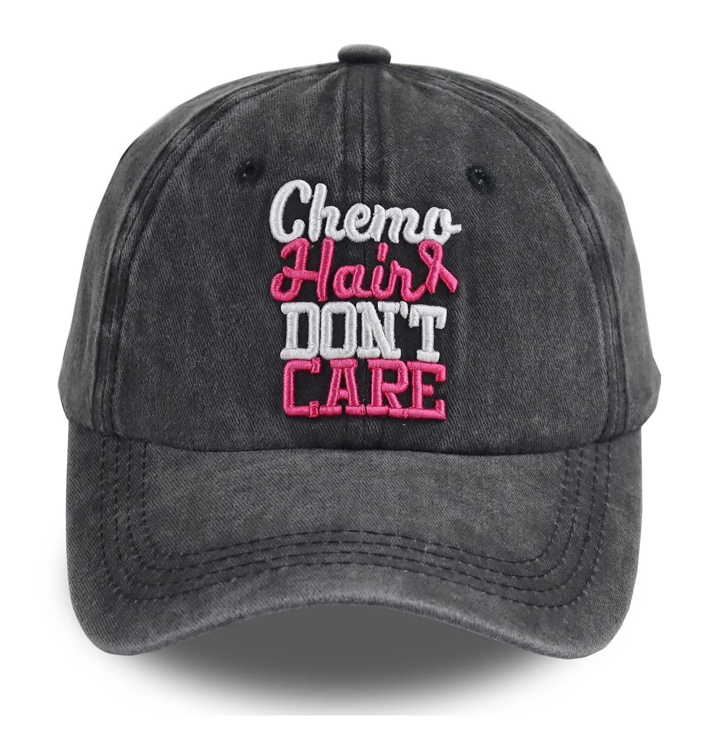 Chemo Headwear for Women, Breast Cancer Awareness Accessories Pink Ribbon Hat, Adjustable Washed Chemo Hair Don't Care Baseball Caps, Breast Cancer Survivor Gifts for Woman, Mom, Wife (Black)