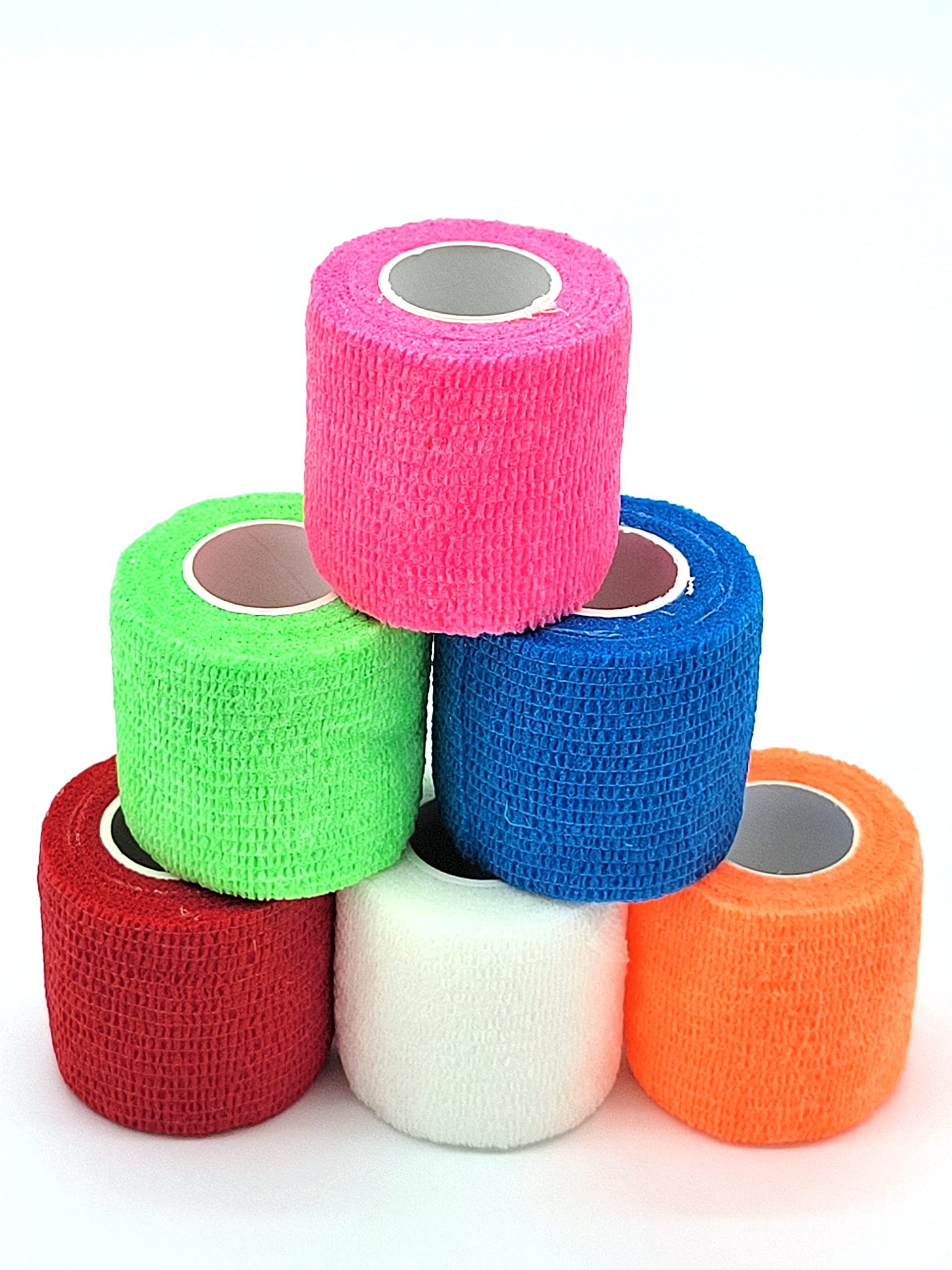 Self Adhesive Bandage Wrap 2 Inch x 5 Yards - Breathable Athletic Cohesive Bandage for Sports Injury, Ankle, Knee and Wrist Sprains (Pack of 6, Neon Rainbow)