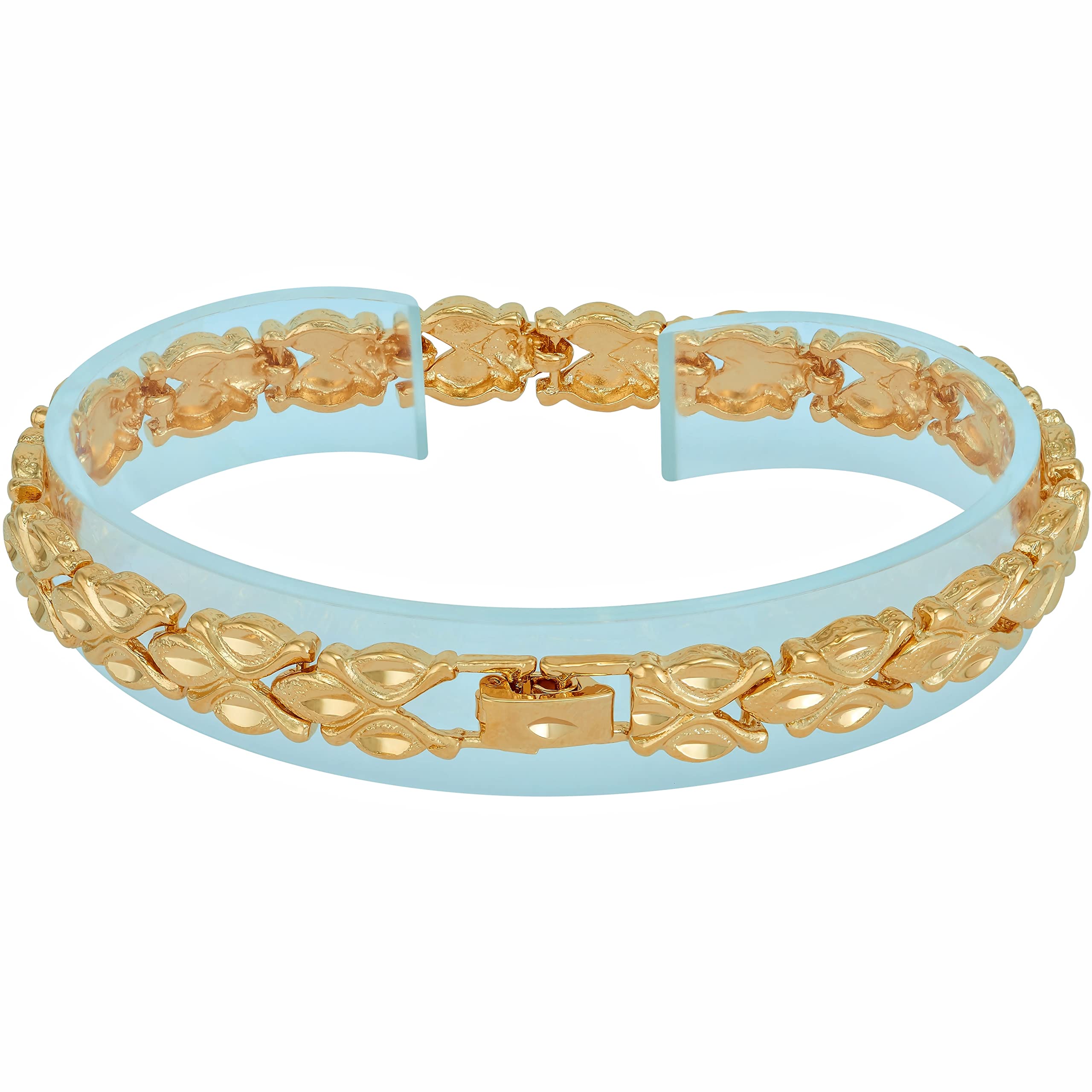 LIFETIME JEWELRY Diamond Cut Floral Link Bracelet for Men and Women 24k Gold Plated (Gold, 7 inches)