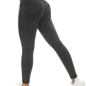 VOOVEEYA Jeggings for Women High Waist, Leggings with Pockets Tummy Control Plus Size Stretchy Jeans Leggings 7/8 (Charcoal-XL)