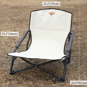 S'more Low Beach Chairs with Carry Bag, Camping Chair with Padded Armrests, Lightweight Folding Chairs for Camping, Hiking, Backpacking, Picnicking, Lawn, Outdoor, Concert, Sand, Beige