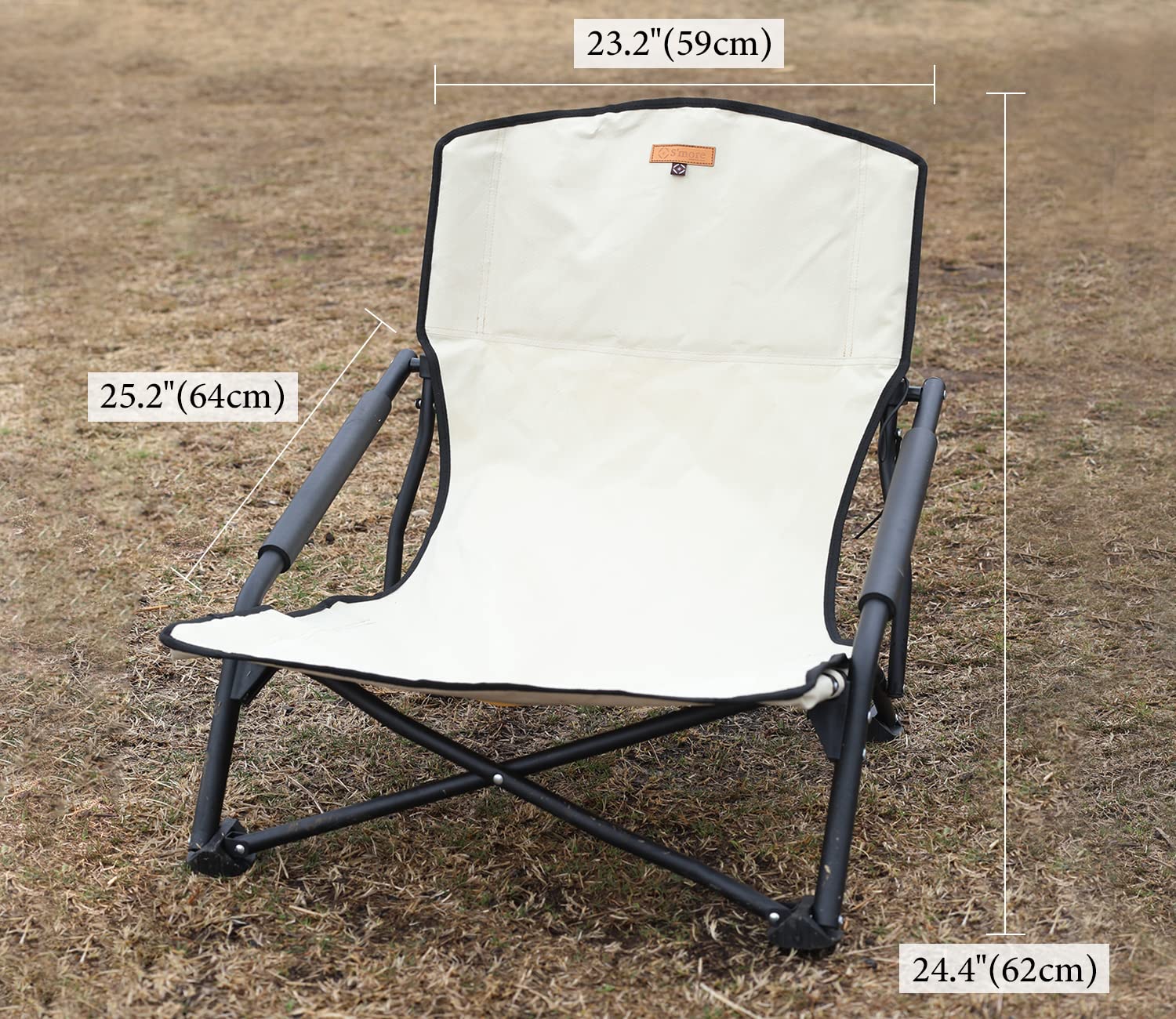 S'more Low Beach Chairs with Carry Bag, Camping Chair with Padded Armrests, Lightweight Folding Chairs for Camping, Hiking, Backpacking, Picnicking, Lawn, Outdoor, Concert, Sand, Beige