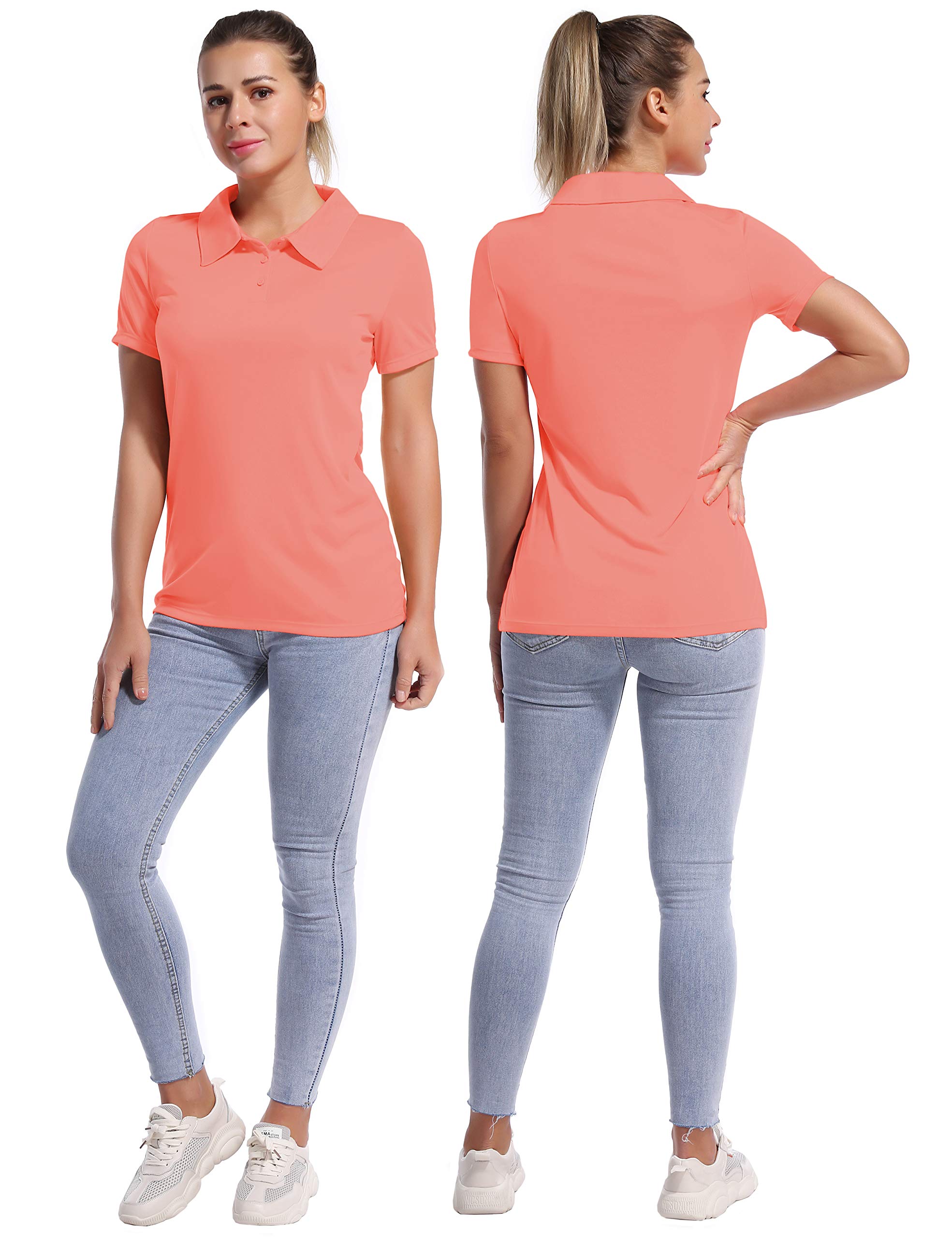 BUBBLELIME Women's Short Sleeve Polo Shirts UPF 50+ Quick Dry Moisture Wicking - Polo Neck Short Sleeve_CORAL Medium(1)