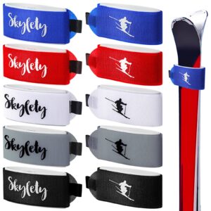 10 pieces ski strap fasteners tape adjustable ski wraps ties for carrying ski gear winter christmas (black, blue, red, gray, white)