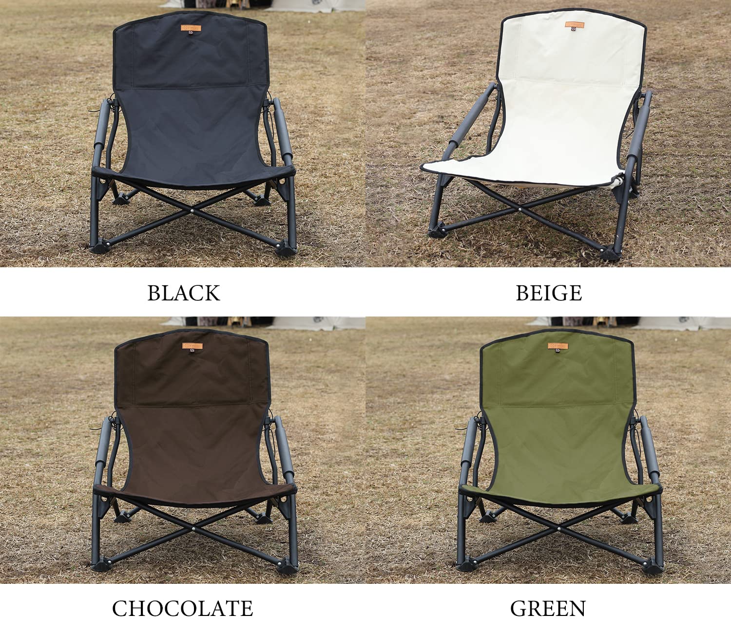 S'more Low Beach Chairs with Carry Bag, Camping Chair with Padded Armrests, Lightweight Folding Chairs for Camping, Hiking, Backpacking, Picnicking, Lawn, Outdoor, Concert, Sand, Beige