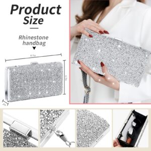 stablerice 4 Pieces Silver Clutch Purses Bag for Women Evening Rhinestone Jewelry Set Bling Necklace Earrings Bracelets Set for Wedding (Stylish Style)