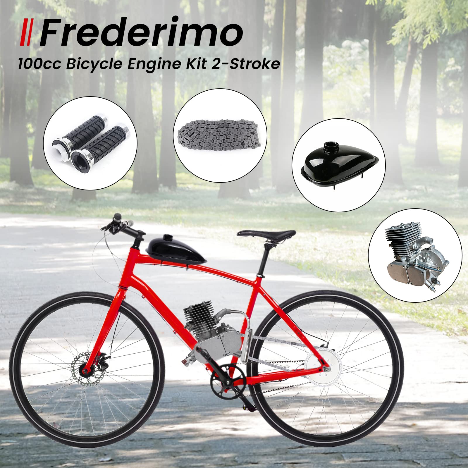 Frederimo Bicycle Motor Kit 100cc 2 Stroke Motorized Bicycle Engine Kit Air-Cooling Petrol Gas Motor Engine Kit Fit for 26''-28'' Bikes (2022)