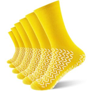 6 Pair Double Sided Tread Non Slip Socks Slip Stopping Safety Socks Fall Prevention Socks for Wide Bariatric (Yellow,Large)