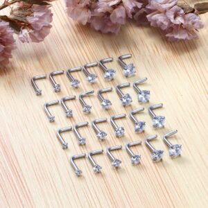 Kridzisw 20G Nose Rings Stud Piercing Jewelry for Women 20Gauge Stainless Surgical Steel Silver Stud Nose Ring L Shaped Bend Curved Nose Nostril Ring Stud Piercing Jewelry Men 1.5mm 2mm 2.5mm 3mm 4mm