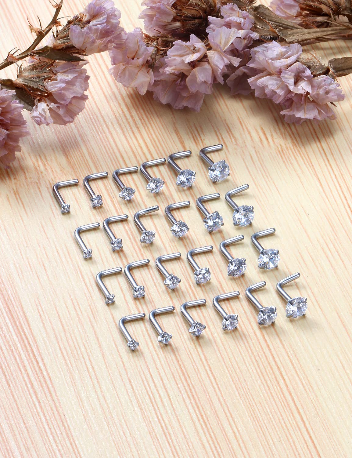 Kridzisw 20G Nose Rings Stud Piercing Jewelry for Women 20Gauge Stainless Surgical Steel Silver Stud Nose Ring L Shaped Bend Curved Nose Nostril Ring Stud Piercing Jewelry Men 1.5mm 2mm 2.5mm 3mm 4mm