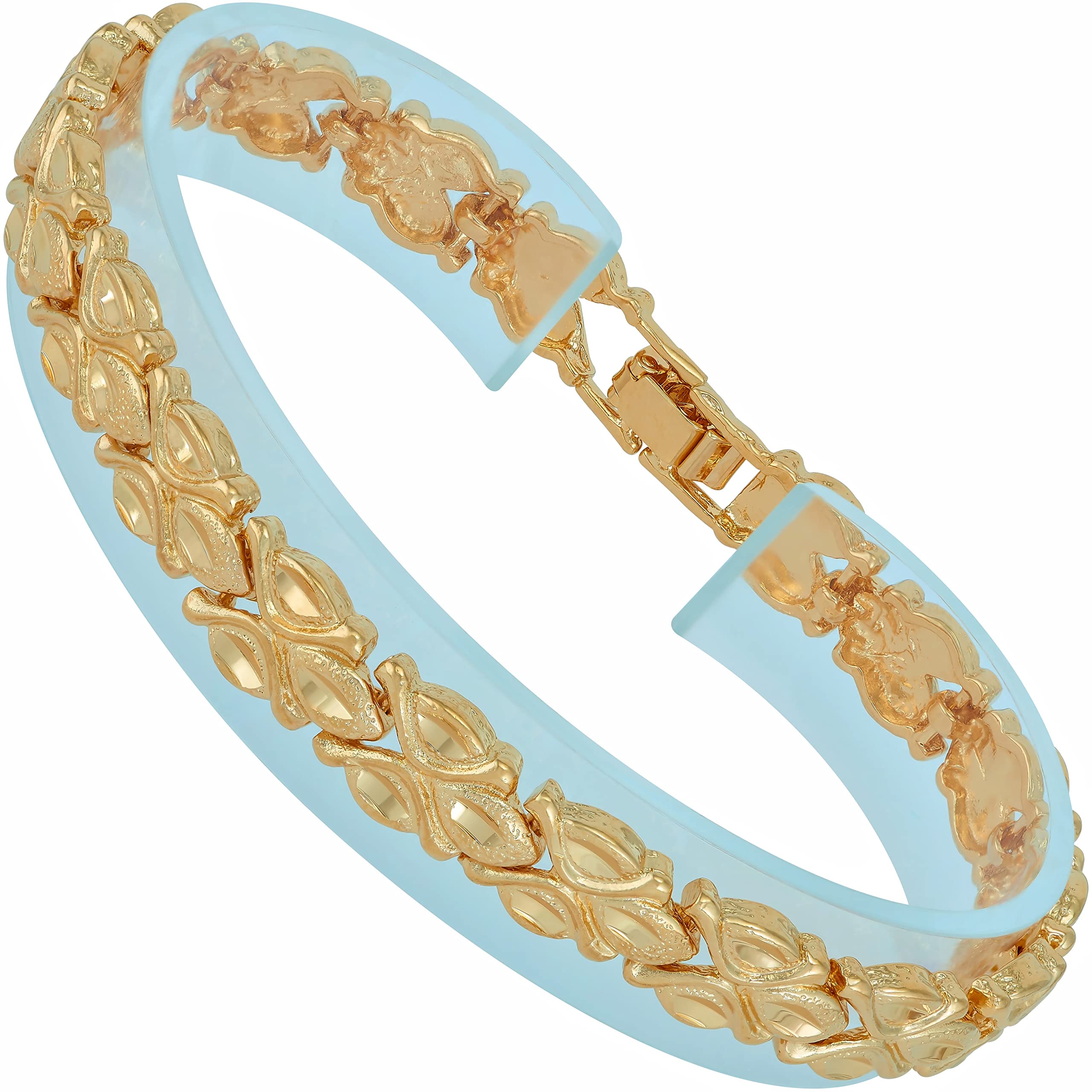 LIFETIME JEWELRY Diamond Cut Floral Link Bracelet for Men and Women 24k Gold Plated (Gold, 7 inches)