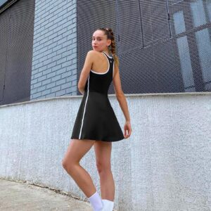 ATTRACO Tennis Outfits for Women with Shorts Pockets Contrast Binding Workout Dresses Black S